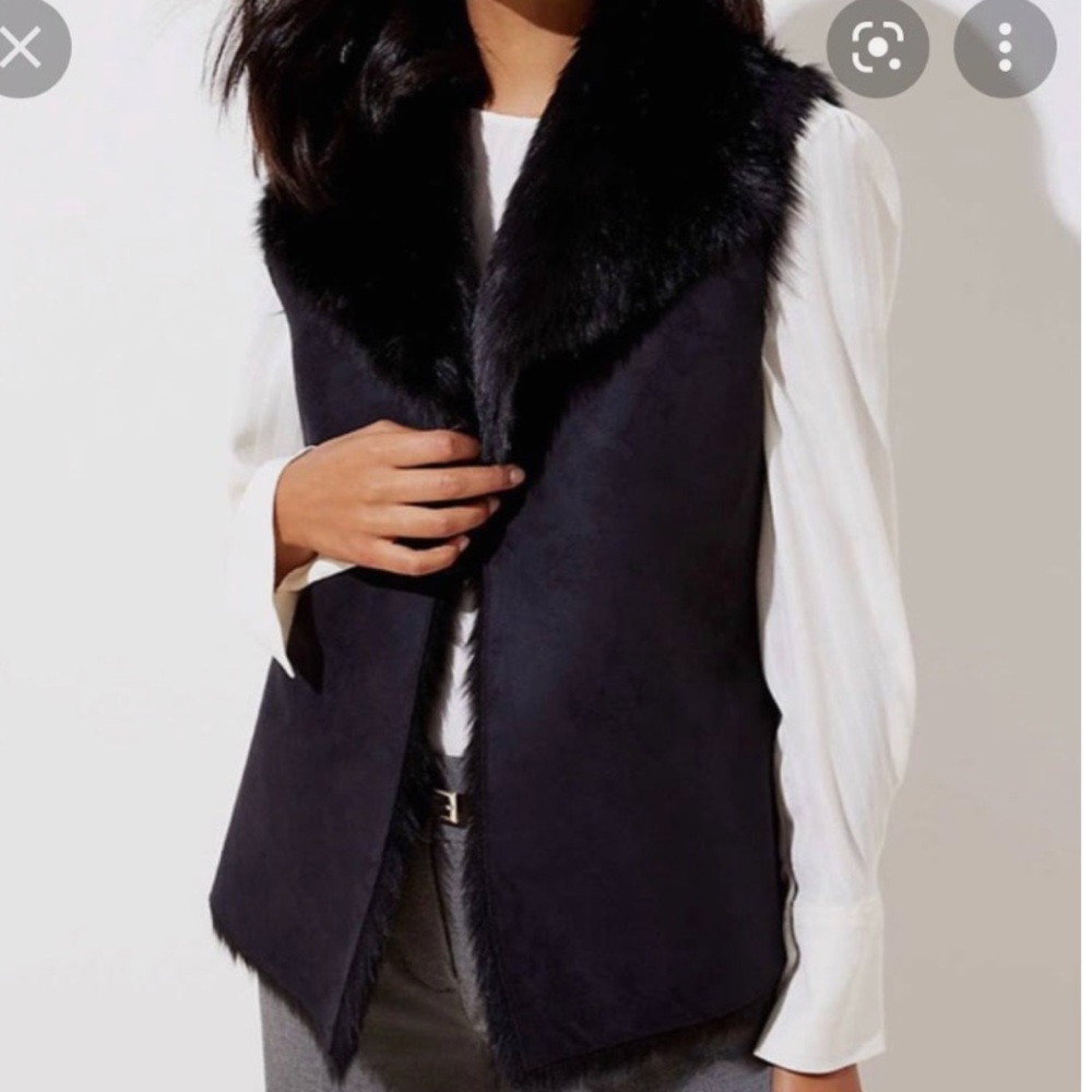 LOFT Reversible Black Faux Fur Suede Vest Size XXS NWT